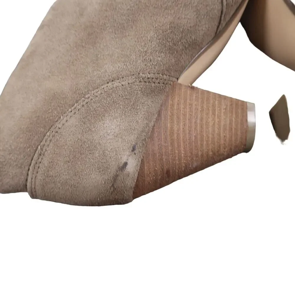 Carlos Shoes Womens 7.5 Ankle Boots Slip On Leather Stacked Heel Brown Fashion